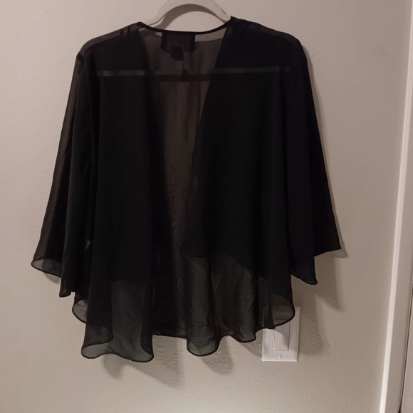 Alex Evenings Black Sheer Layered Open-Front Shrug - Picture 9 of 11